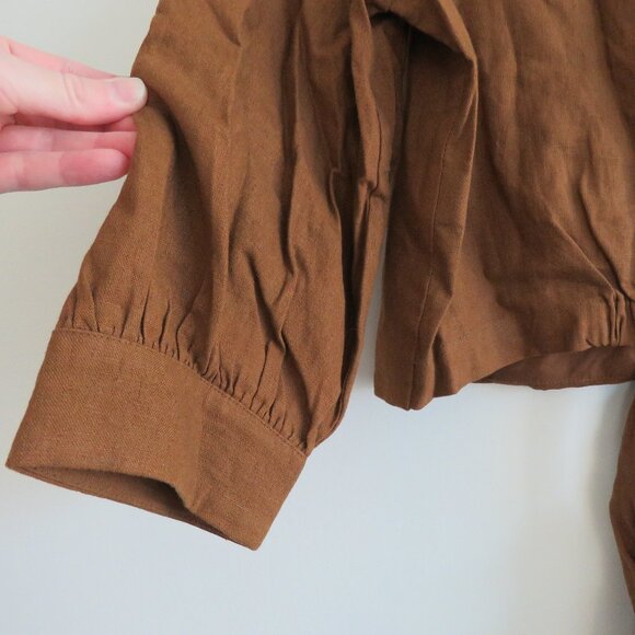 JOIE Linen Blend Cropped Button Tie Front Blouse Top in Brown Boho Cottage Sz M - Picture 12 of 14